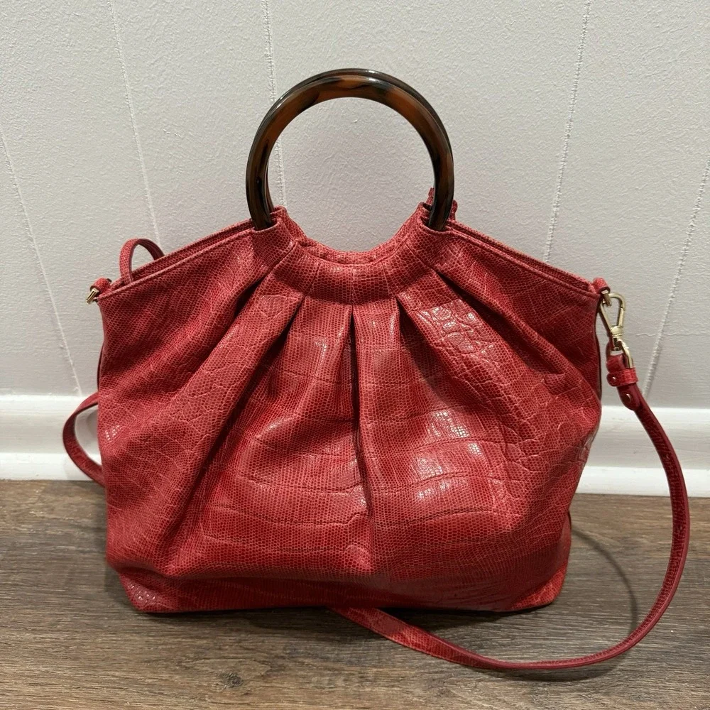 Brahmin Renate Tote Bag Red Dragon Haiku‎ Python Print Leather